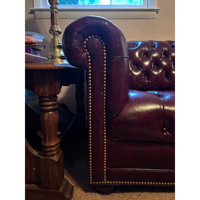 Oxblood Red Vintage Chesterfield Style Leather Sofa by Hancock and Moore For Sale - Image 8 of 16