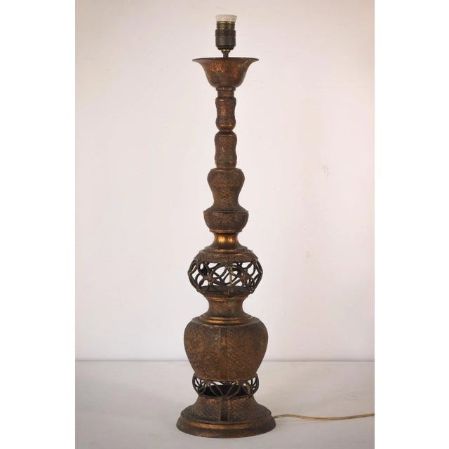 Oriental Style Patinated Brass Lamp Stand For Sale - Image 9 of 10