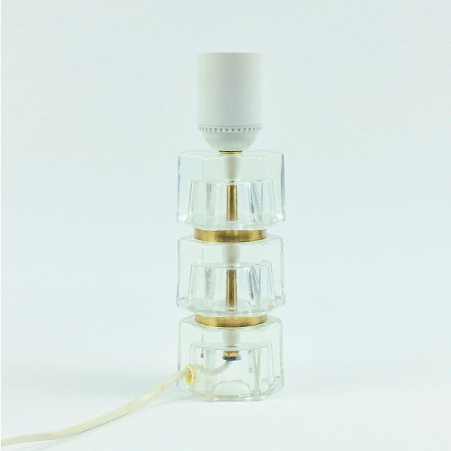 1960s Glass and Brass Bedside Table Lamp attributed to Carl Fagerlund for Orrefors, Sweden, 1960s For Sale - Image 5 of 9