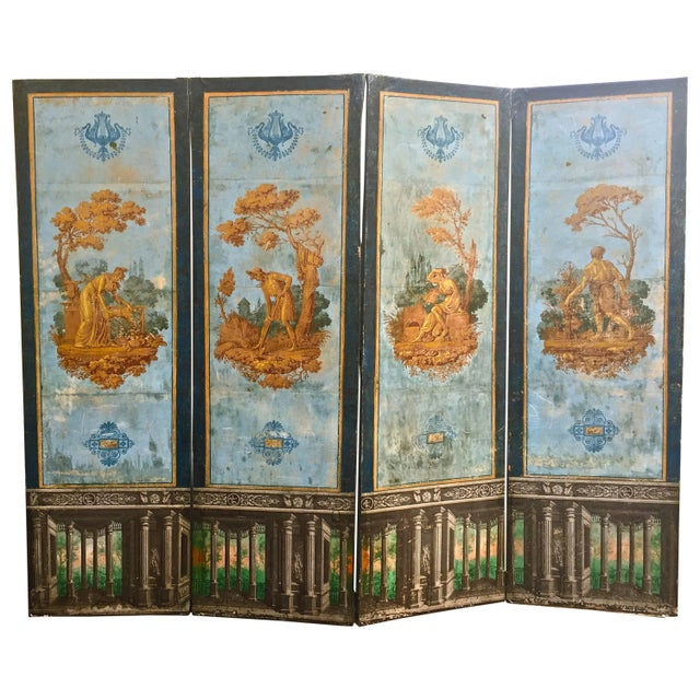 Traditional Period French Empire Neoclassical Wallpaper Screen by Zuber of Dufour For Sale - Image 3 of 3