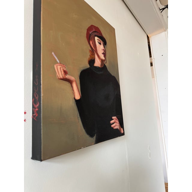 2020s Contemporary Woman With Cigarette Original Oil on Canvas For Sale - Image 5 of 7