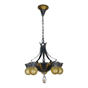 1930s Art Deco Exposed Bulb 5 Light Chandelier in Polished Aluminum #2585