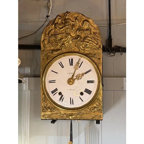 Antique Brass Wall Mount Comtoise Clock Marked Camps a Monein. Great working condition, recently cleaned. Face in great...