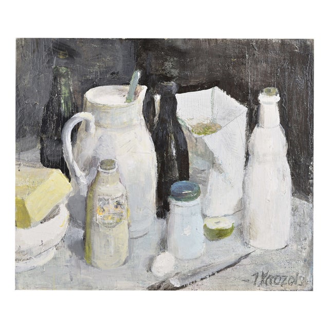 Imants Vecozols, Still Life with an Egg, 2000s, Oil on Cardboard For Sale