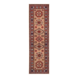 Southwestern Kazak Peach/Light Blue Wool Runner Rug- 2'10''x9'8'' For Sale