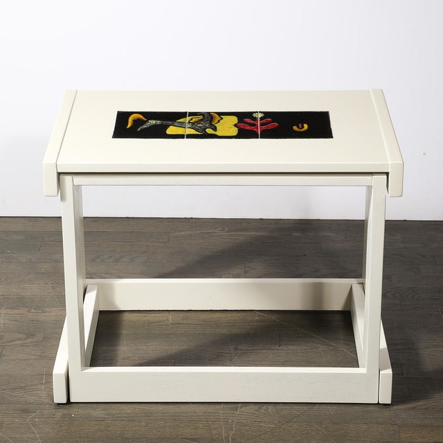 Pair of Documented Off White & Inset Tile Vladimir Kagan Nested Side Tables For Sale - Image 12 of 18