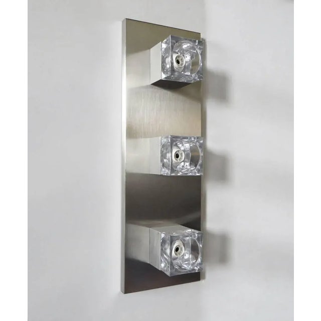 Set of Four Vintage Italian Sconces W/ Glass Cubes on Nickel Frame by Sciolari, 1960s For Sale - Image 4 of 5
