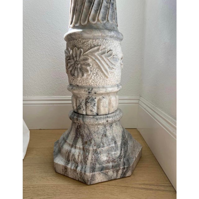 Antique White Pair of Vintage Neoclassical Carved Marble Pedestals With Spiral Columns For Sale - Image 8 of 12