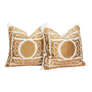 Golden Suzani Pillow Covers, Pair For Sale