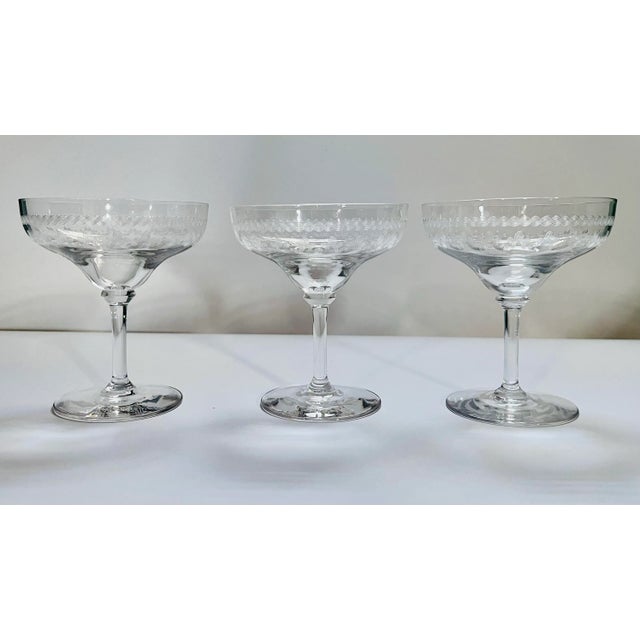 Early 20th Century Early 20th Century Bryce Etched Glass Champagne Saucers- Set of 3 For Sale - Image 5 of 7