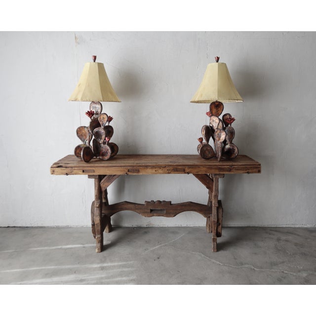 Pair of Copper and Brass Cactus Table Lamps For Sale - Image 4 of 9