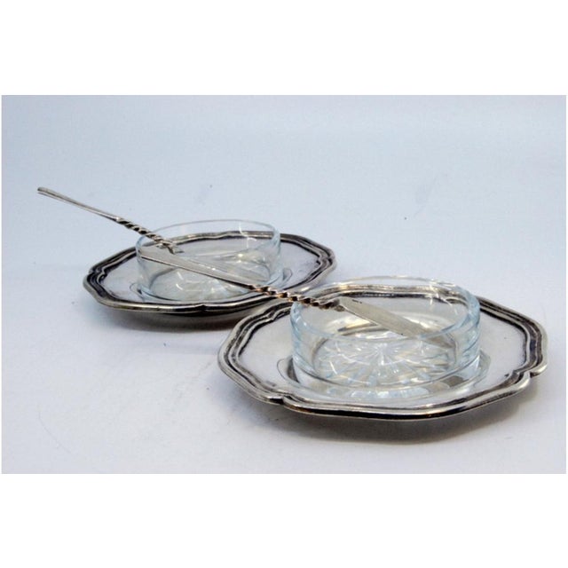 Silver Butter Dishes with Glass Cores and Knives with Twisted Handles, Set of 6 For Sale - Image 5 of 10