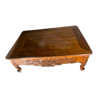 Late 20th Century Large French Provincial Carved Cherry Wood Cocktail or Coffee Table - Attributed to Karges For Sale