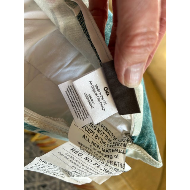 Pair of Oka Ocean Blue Fractal Leaf Pillow Covers With Duck Feather Inserts For Sale - Image 9 of 13