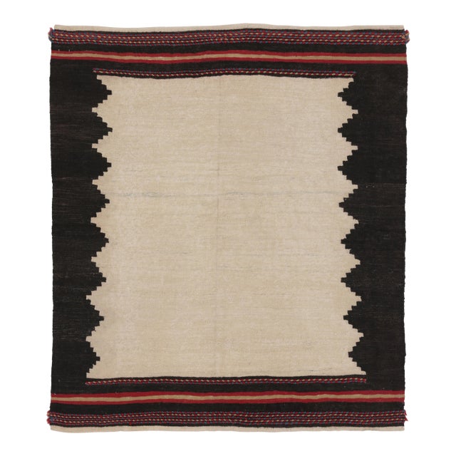 Rug & Kilim's Contemporary Rez Kilim With Beige and Black Geometric Design For Sale