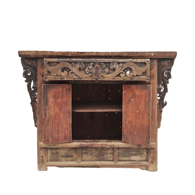 Antique Carved Elm Cabinet For Sale - Image 4 of 5