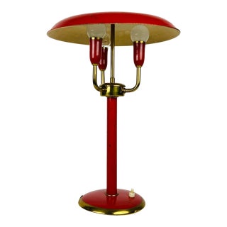 Red Italian Table Lamp with 3 Arms in the Style of Stilnovo, 1960s, Italy For Sale