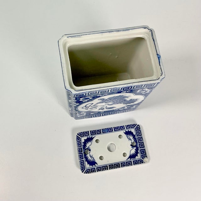Mid-Century Chinoiserie Boho Chic Square Vase With Flower Frog by Andrea of Sadaek For Sale - Image 9 of 12