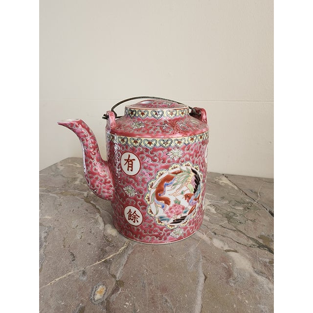 Asian Antique 20th Century Pink Famille Rose Teapot For Sale - Image 3 of 7