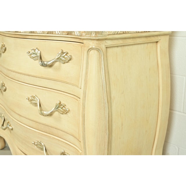 Henredon French Rococo Louis XV Carved Oak and Silver Gilt Marble Top Commode or Chest of Drawers For Sale - Image 11 of 18