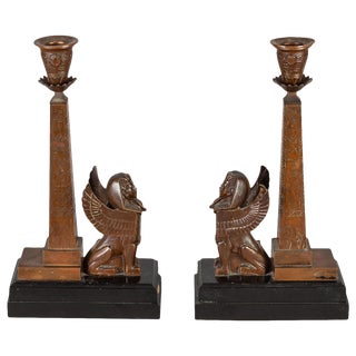 Antique English Egyptian Revival Candlesticks - a Pair For Sale