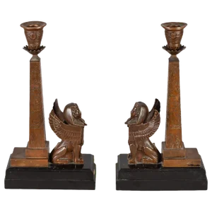 Antique English Egyptian Revival Candlesticks - a Pair