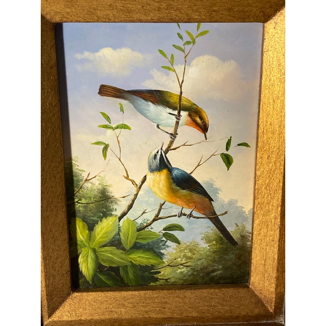 Blue Late 19th Century Stunning Oil Painting on Panel Untitled (Two Birds on a Branch) Unsigned For Sale - Image 8 of 12