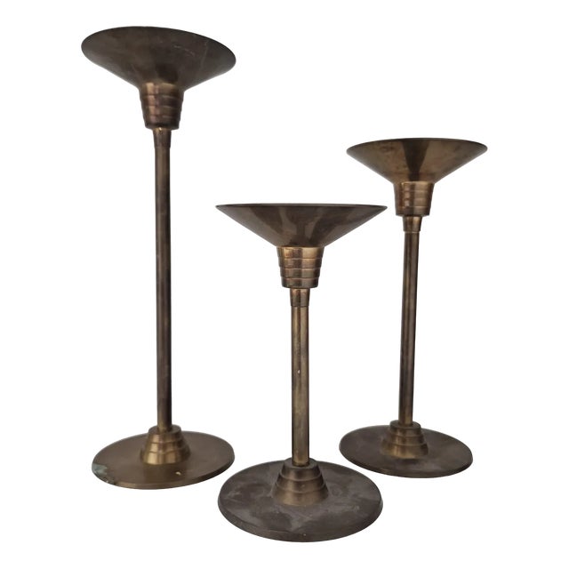 Silvestri Brass Candlesticks, Set of 3 For Sale