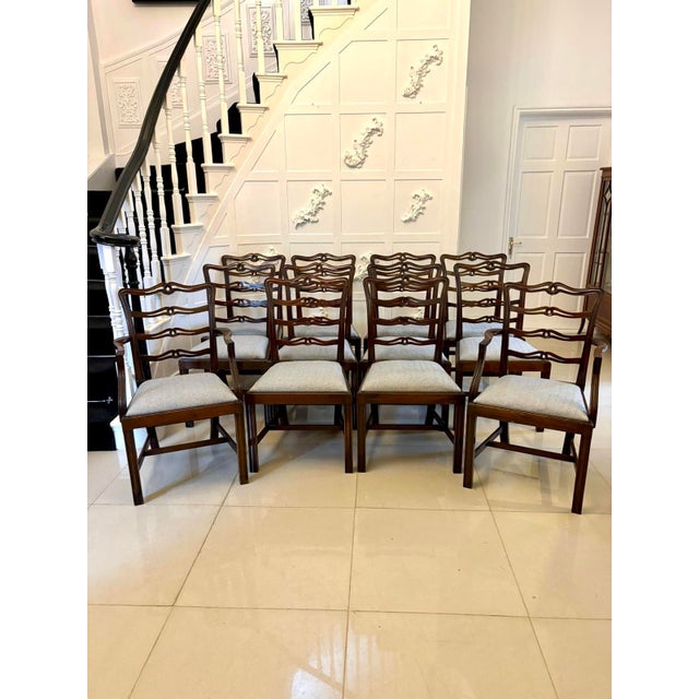 Antique Chippendale Style Ladder Back Dining Chairs in Mahogany, 1900, Set of 12 For Sale - Image 17 of 17