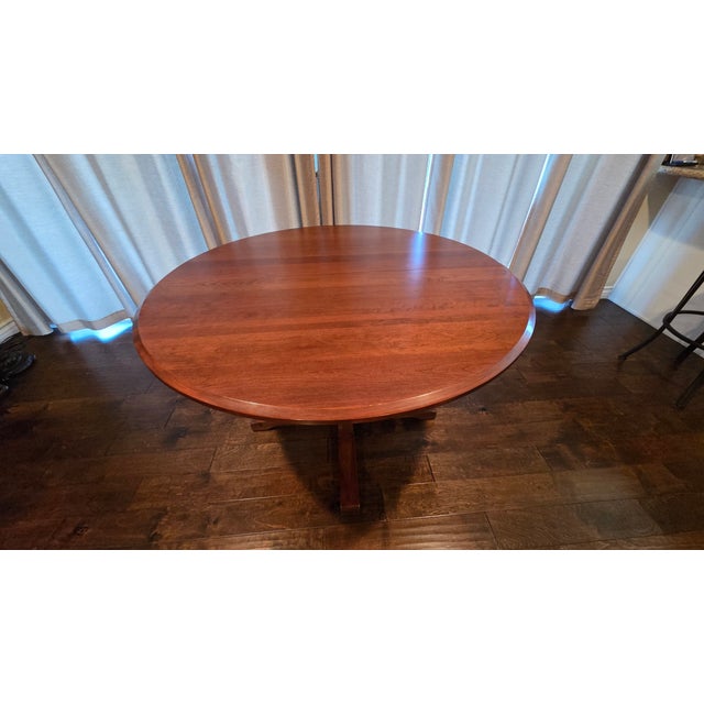 Ethan Allen 1980s Ethan Allen Solid Cherry Wood Pedestal Extension Dining Table With Glass Top For Sale - Image 4 of 15