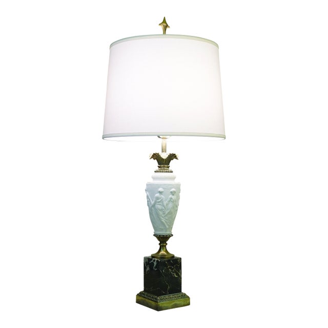 1960s Westwood Hollywood Regency Bisque Ceramic Marble Brass Table Lamp For Sale
