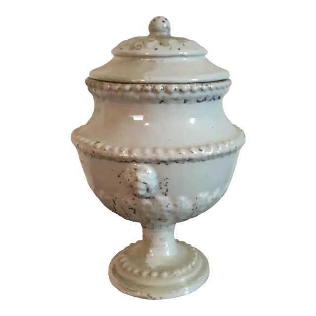 18th Century Italian Tin Glaze Faience Pottery Covered Urn Vase For Sale