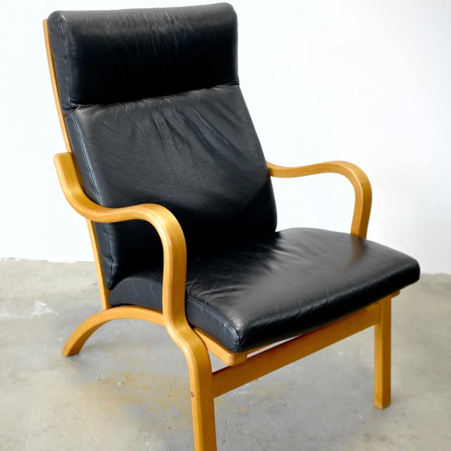 Mid 20th Century Bentwood Beech Armchair With Black Leather Attributed to Stouby For Sale - Image 9 of 9
