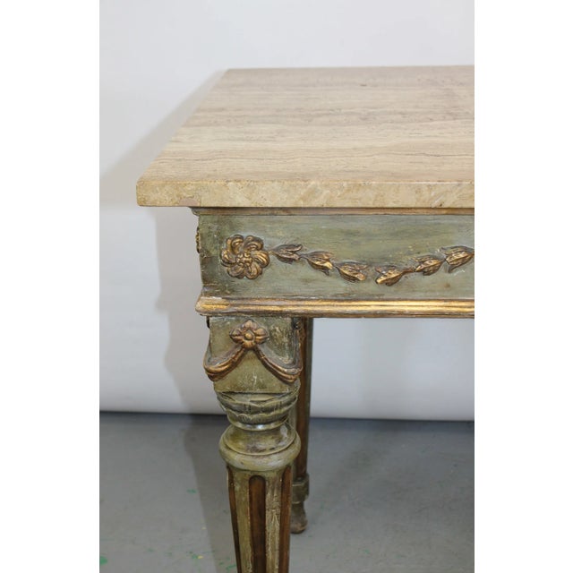 Wood 18th Century Italian Neoclassical Painted and Parcel-Gilt Console With Marble Top For Sale - Image 7 of 8
