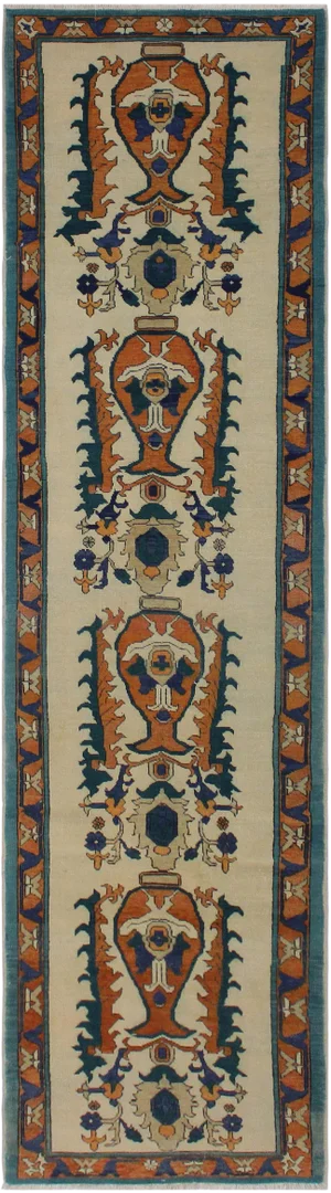 1980s Rustic 1990s Vintage Rust Hand-Knotted Wool Rug - 2′8″ × 10′4″