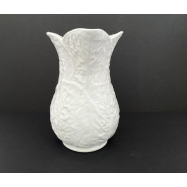 1980's Water Pitcher: White Majolica Cabbage Leaf Design Made in Portugal for Neuwirth, 8.5" HIgh For Sale - Image 9 of 14