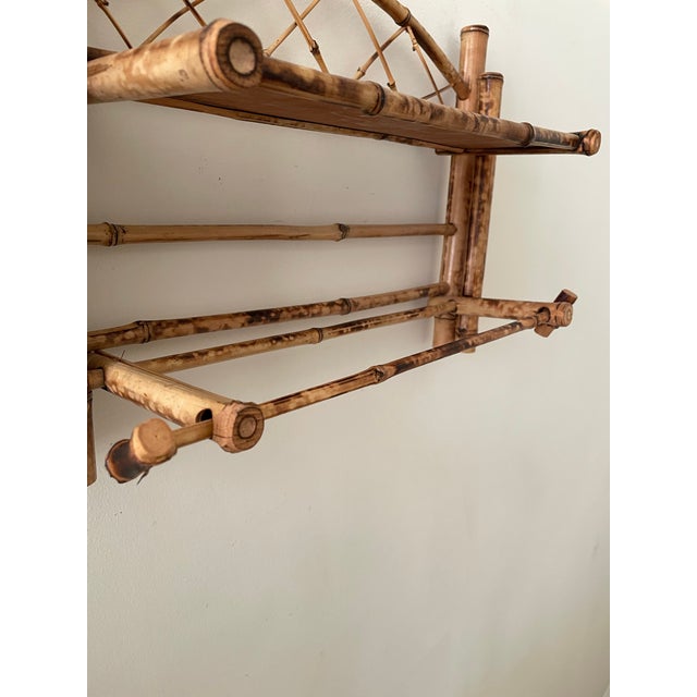 Vintage Boho Scorched Bamboo Wall Shelf Bathroom Organizer For Sale In Chicago - Image 6 of 8