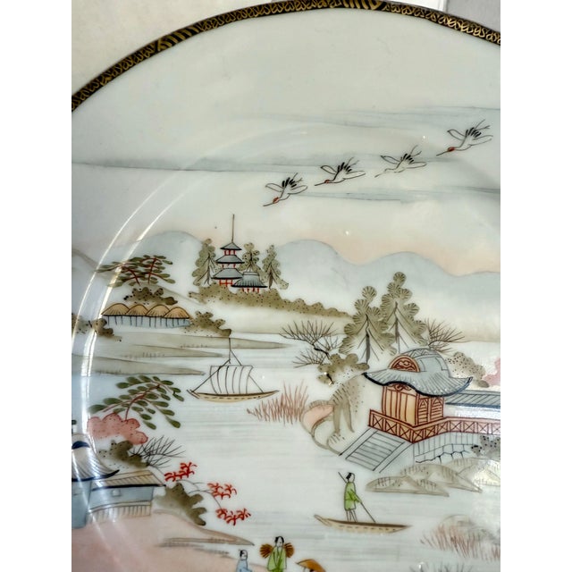 1970s 1970s Japanese Hand-Painted Eggshell Porcelain Landscape Luncheon Tea Set - 36 Pieces For Sale - Image 5 of 17