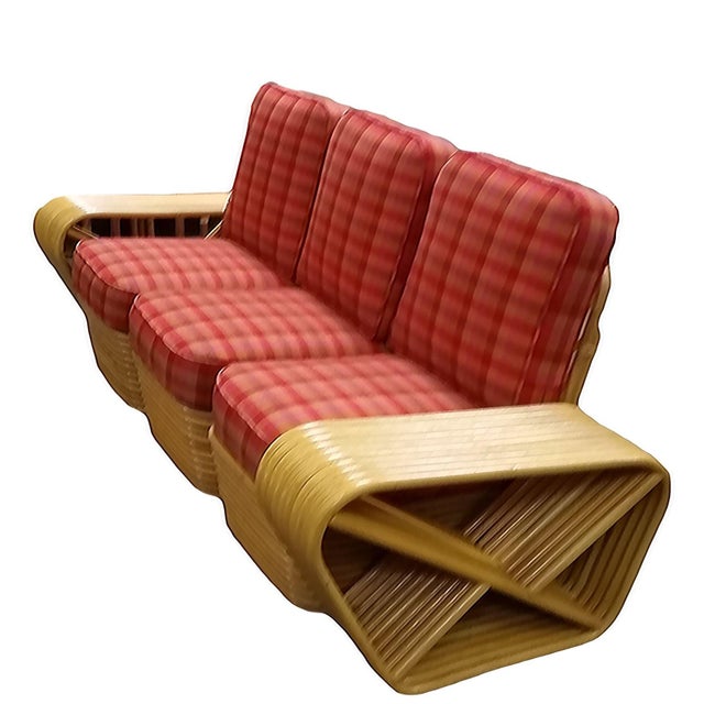 Mid-Century Modern Restored Mid-Century10 Strand Square Pretzel Rattan 3-Seater Sectional Sofa For Sale - Image 3 of 5