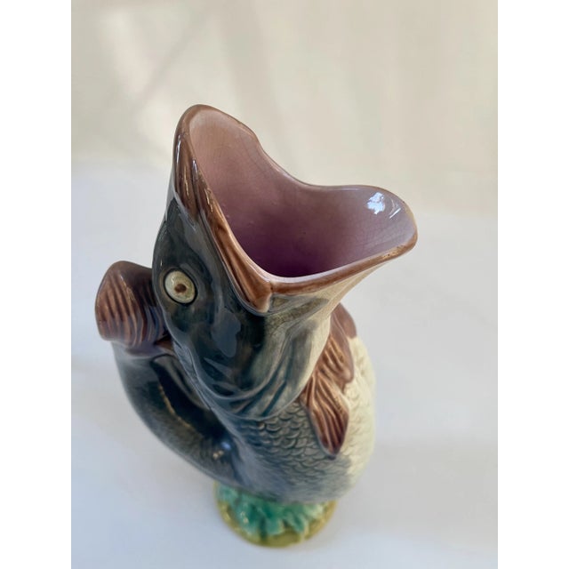 Victorian Antique 19th-Century English Victorian Majolica Fish Pitcher or Vase For Sale - Image 3 of 10