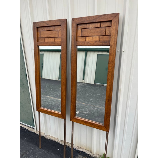 Dixie Brutalist Walnut Dressing Mirrors- A Pair For Sale - Image 9 of 12