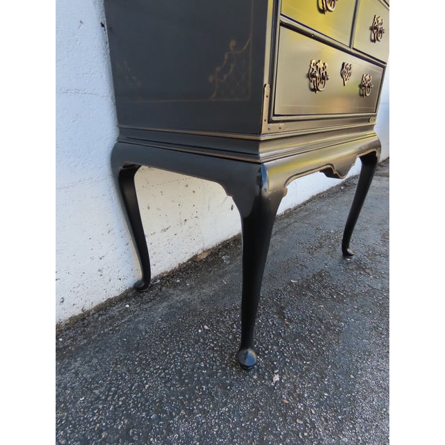 Drexel Painted Black Silver Jewelry Chest Lingerie Cabinet Queen Anne Legs 6330 For Sale - Image 17 of 17