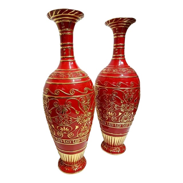 Red Ceramic Vases, 1960s, Set of 2 For Sale