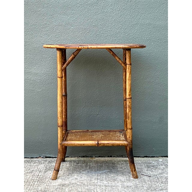 English Vintage Woven Rattan Oval Side Table For Sale - Image 3 of 12