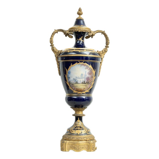 Antique Napoleon III Vase in Polychrome Sevres Porcelain with Gilt Bronze Elements, France, 19th Century For Sale