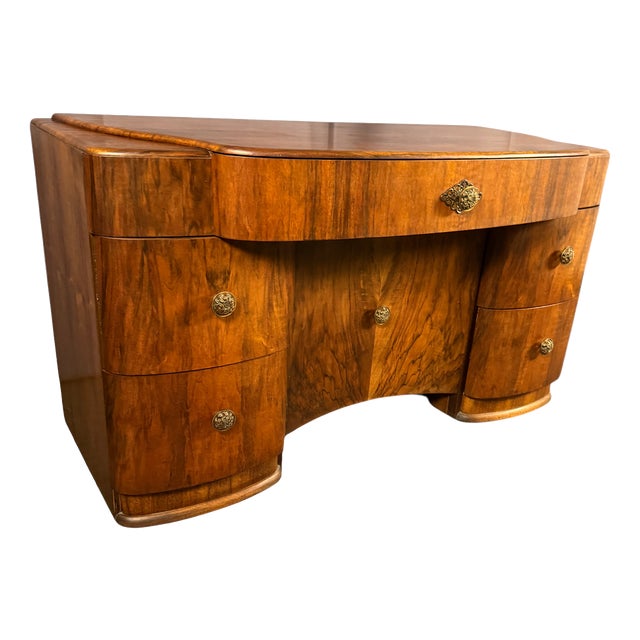 Art Deco Walnut Desk in Streamline Style, 1935, 1920s For Sale