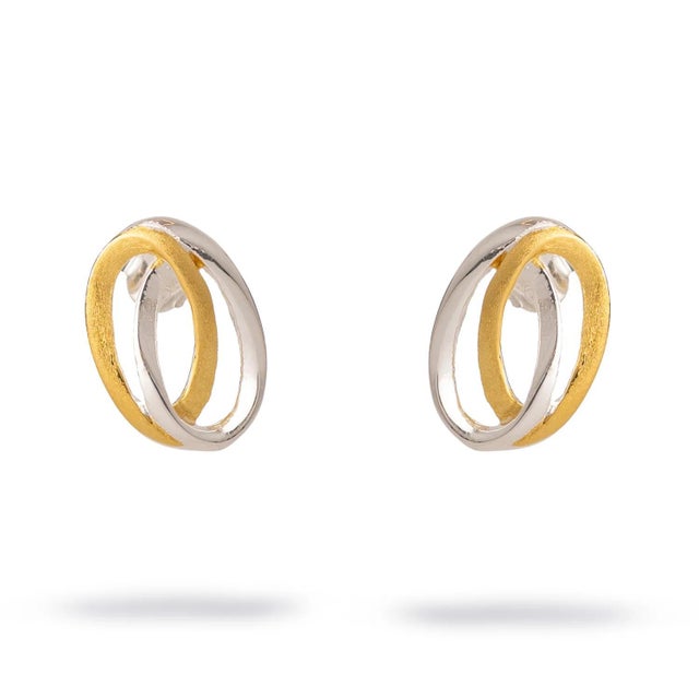 Metal Infinity Loop Mixed Metal Earrings, A Pair For Sale - Image 7 of 7