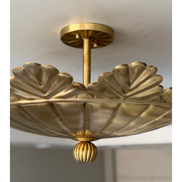 Pure Brass Flush Mount Ceiling Light | Brushed Brass 4-Light Fixture For Sale - Image 11 of 11