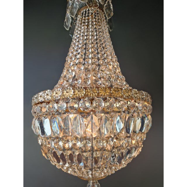 1930s Antique French Empire Crystal Basket Chandelier Brass and Cut Crystal Closed For Sale - Image 5 of 9