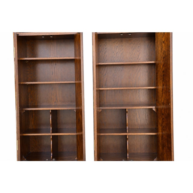 Wood 1970s Pair of Vintage Henredon Campaign-Style Wood Armoires With Brass Hardware For Sale - Image 7 of 8